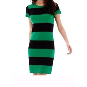 Mango MNG Suit Collection Green Knit Horizontal Striped Sweater Dress Size M